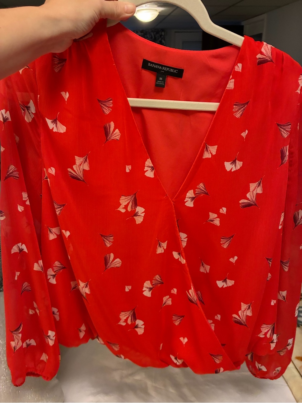 Banana Republic Red Floral Surplice Blouse